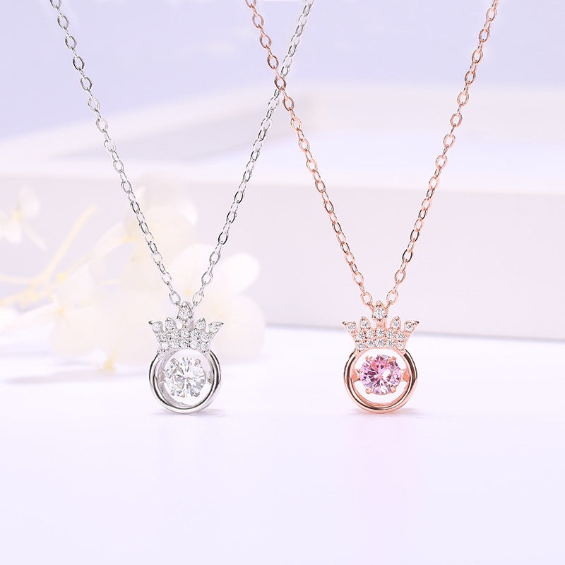 ELOREVA Tiara Dancing Stone Necklace – Platinum Plated 925 Sterling Silver