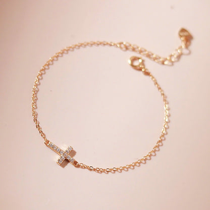ELOREVA Elise Cross Bracelet – 18K Gold Plated 925 Sterling Silver