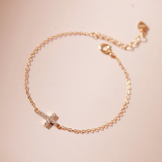 ELOREVA Elise Cross Bracelet – 18K Gold Plated 925 Sterling Silver
