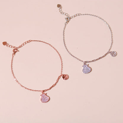 ELOREVA Lucky Coin Pouch Bracelet – Rose Gold & Platinum Plated 925 Sterling Silver