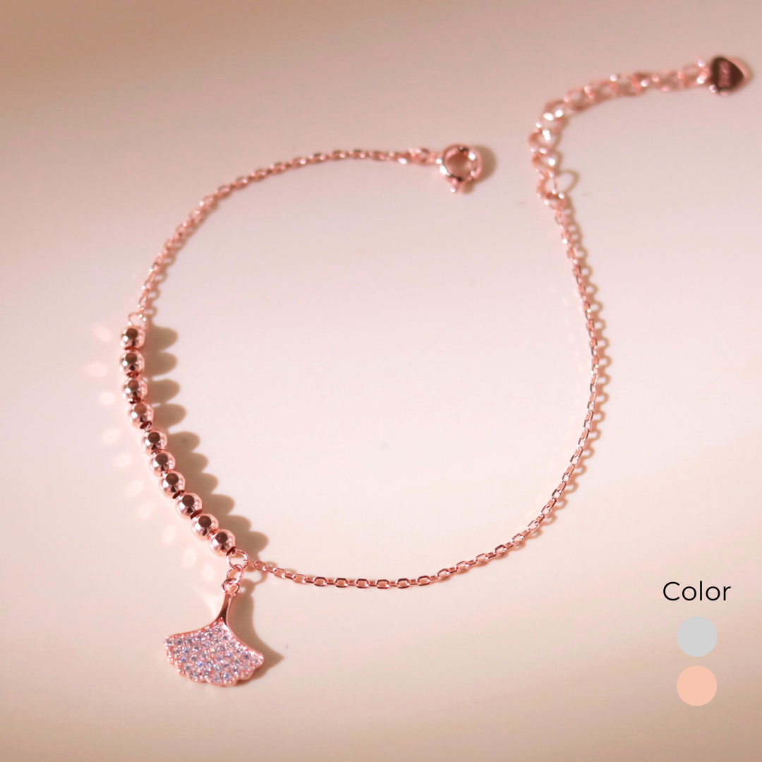 ELOREVA Ginkgo Leaf Bracelet – Rose Gold & Platinum Plated 925 Sterling Silver