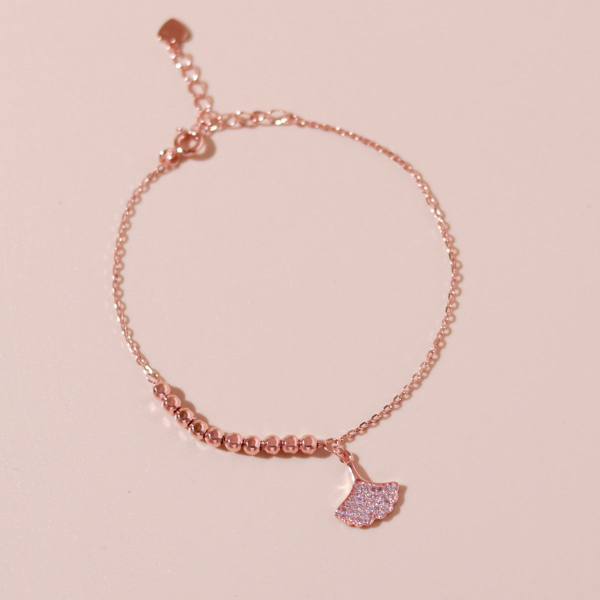 ELOREVA Ginkgo Leaf Bracelet – Rose Gold & Platinum Plated 925 Sterling Silver