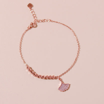 ELOREVA Ginkgo Leaf Bracelet – Rose Gold & Platinum Plated 925 Sterling Silver