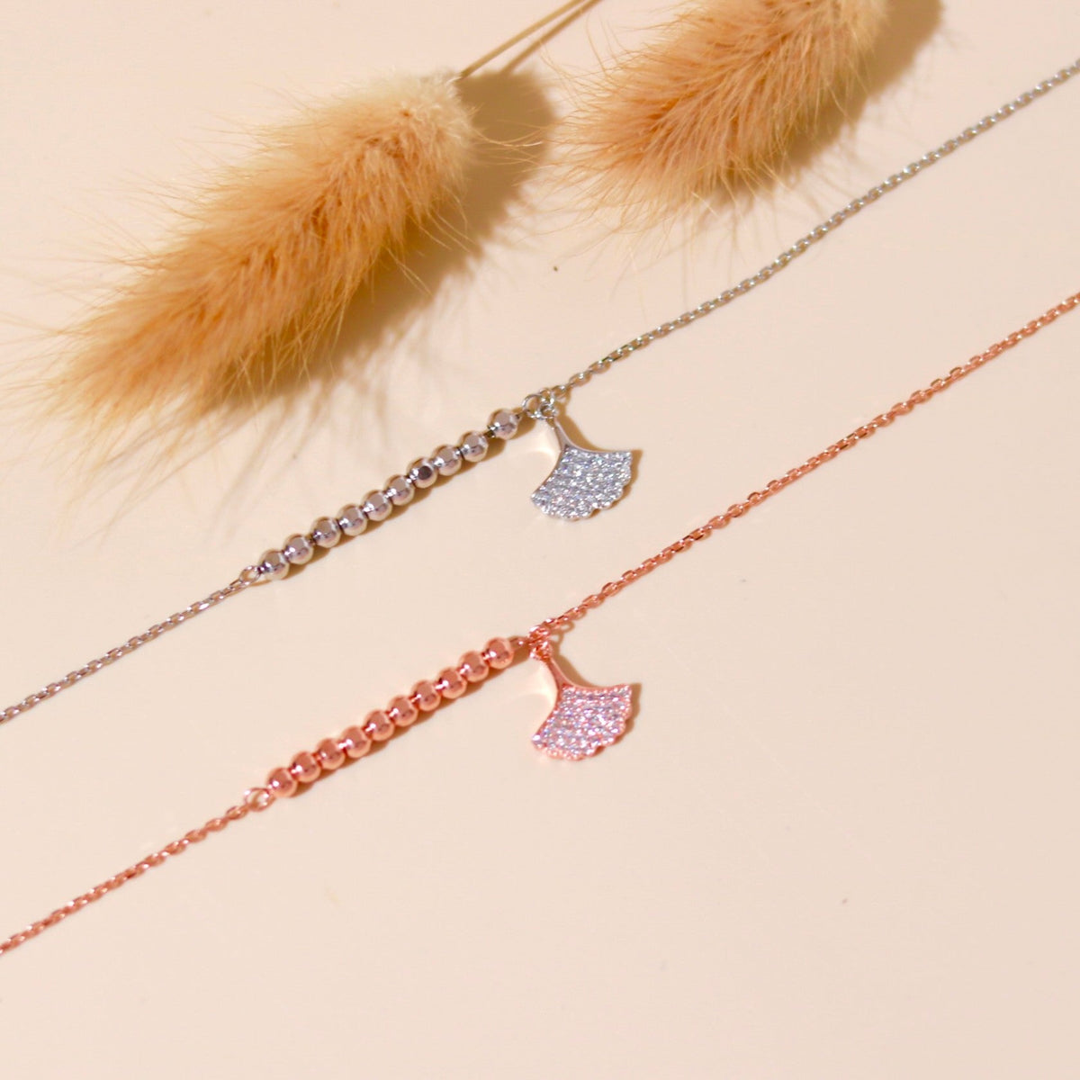 ELOREVA Ginkgo Leaf Bracelet – Rose Gold & Platinum Plated 925 Sterling Silver