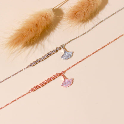 ELOREVA Ginkgo Leaf Bracelet – Rose Gold & Platinum Plated 925 Sterling Silver