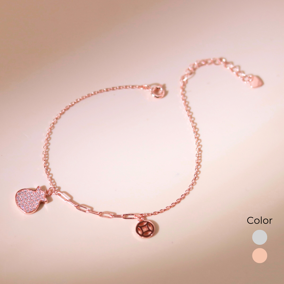 ELOREVA Lucky Coin Pouch Bracelet – Rose Gold & Platinum Plated 925 Sterling Silver