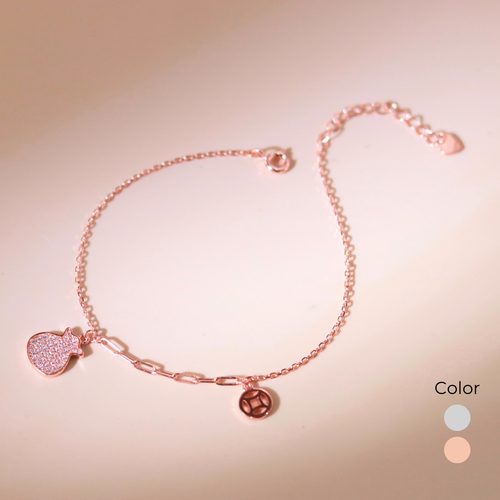 ELOREVA Lucky Coin Pouch Bracelet – Rose Gold & Platinum Plated 925 Sterling Silver