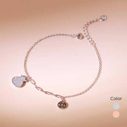 ELOREVA Lucky Coin Pouch Bracelet – Rose Gold & Platinum Plated 925 Sterling Silver