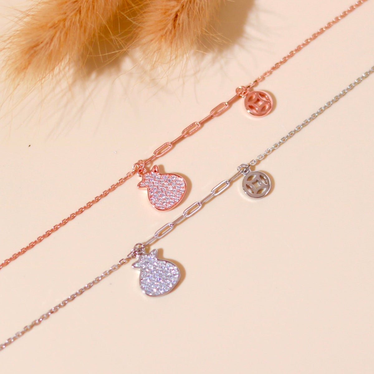 ELOREVA Lucky Coin Pouch Bracelet – Rose Gold & Platinum Plated 925 Sterling Silver