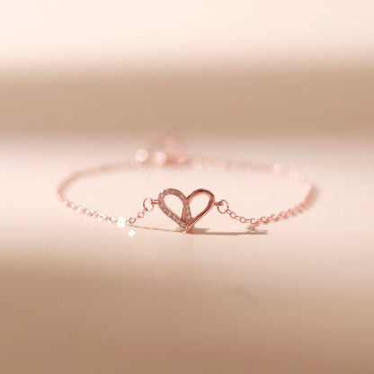 ELOREVA Narci Open Heart Bracelet – Rose Gold & Platinum Plated 925 Sterling Silver