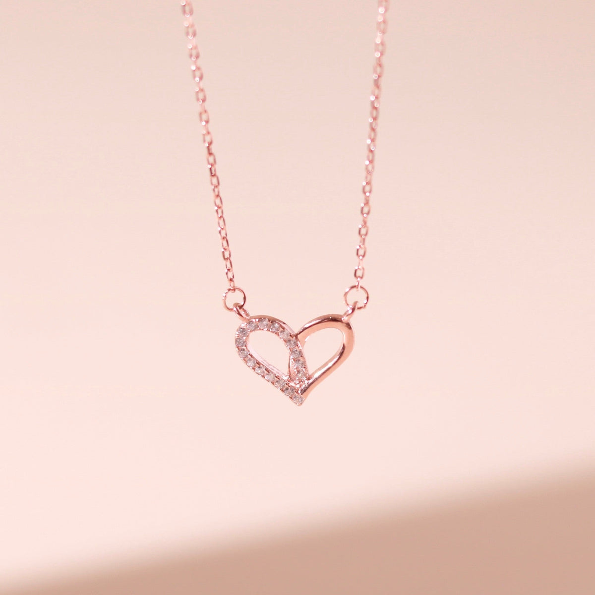 ELOREVA Narci Open Heart Necklace – 18K Rose Gold & Platinum Plated 925 Sterling Silver