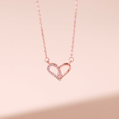 ELOREVA Narci Open Heart Necklace – 18K Rose Gold & Platinum Plated 925 Sterling Silver