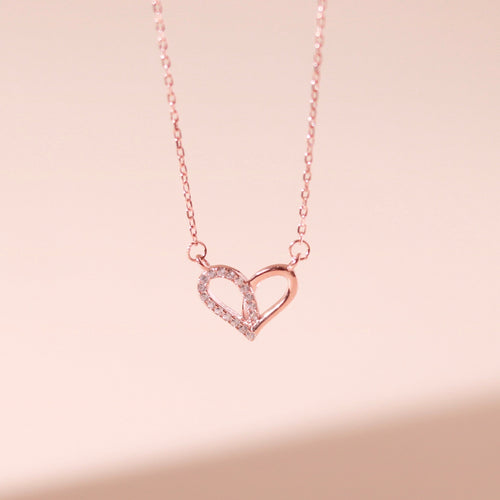 ELOREVA Narci Open Heart Necklace – 18K Rose Gold & Platinum Plated 925 Sterling Silver