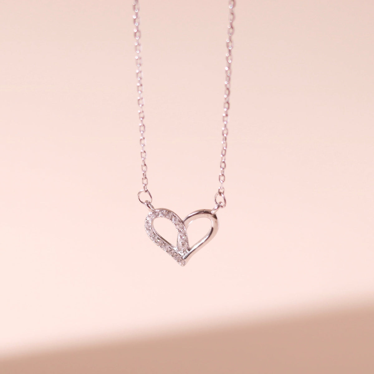 ELOREVA Narci Open Heart Necklace – 18K Rose Gold & Platinum Plated 925 Sterling Silver