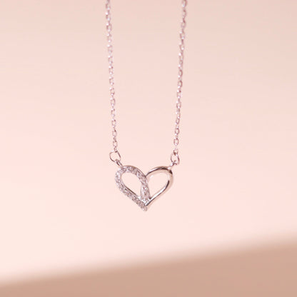 ELOREVA Narci Open Heart Necklace – 18K Rose Gold & Platinum Plated 925 Sterling Silver