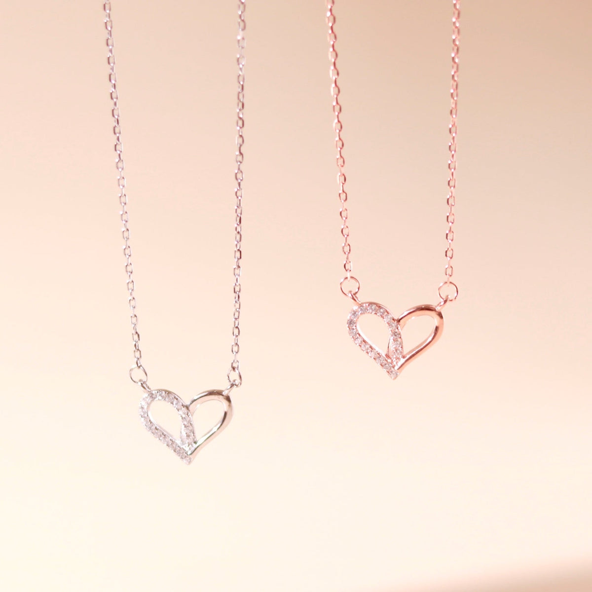 ELOREVA Narci Open Heart Necklace – 18K Rose Gold & Platinum Plated 925 Sterling Silver