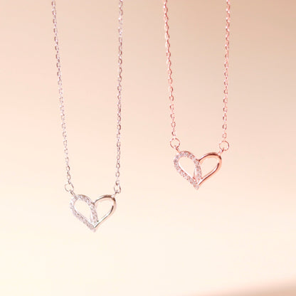 ELOREVA Narci Open Heart Necklace – 18K Rose Gold & Platinum Plated 925 Sterling Silver