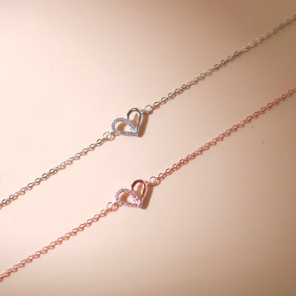 ELOREVA Narci Open Heart Bracelet – Rose Gold & Platinum Plated 925 Sterling Silver