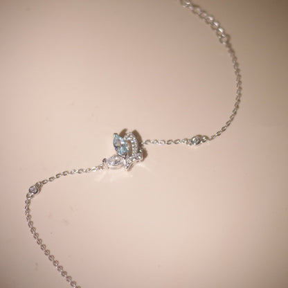 ELOREVA Emmi Butterfly Bracelet with Blue Stone – Platinum Plated 925 Sterling Silver