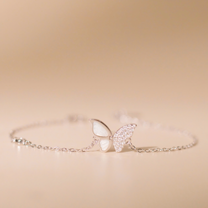 ELOREVA Anne Butterfly Bracelet with Mother-of-Pearl – Platinum Plated 925 Sterling Silver