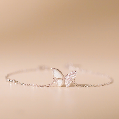ELOREVA Anne Butterfly Bracelet with Mother-of-Pearl – Platinum Plated 925 Sterling Silver