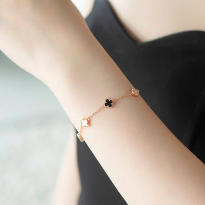 ELOREVA 18K Rose Gold & Platinum Plated Clover Bracelet – 925 Sterling Silver