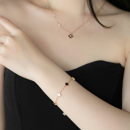 ELOREVA 18K Rose Gold & Platinum Plated Clover Bracelet – 925 Sterling Silver