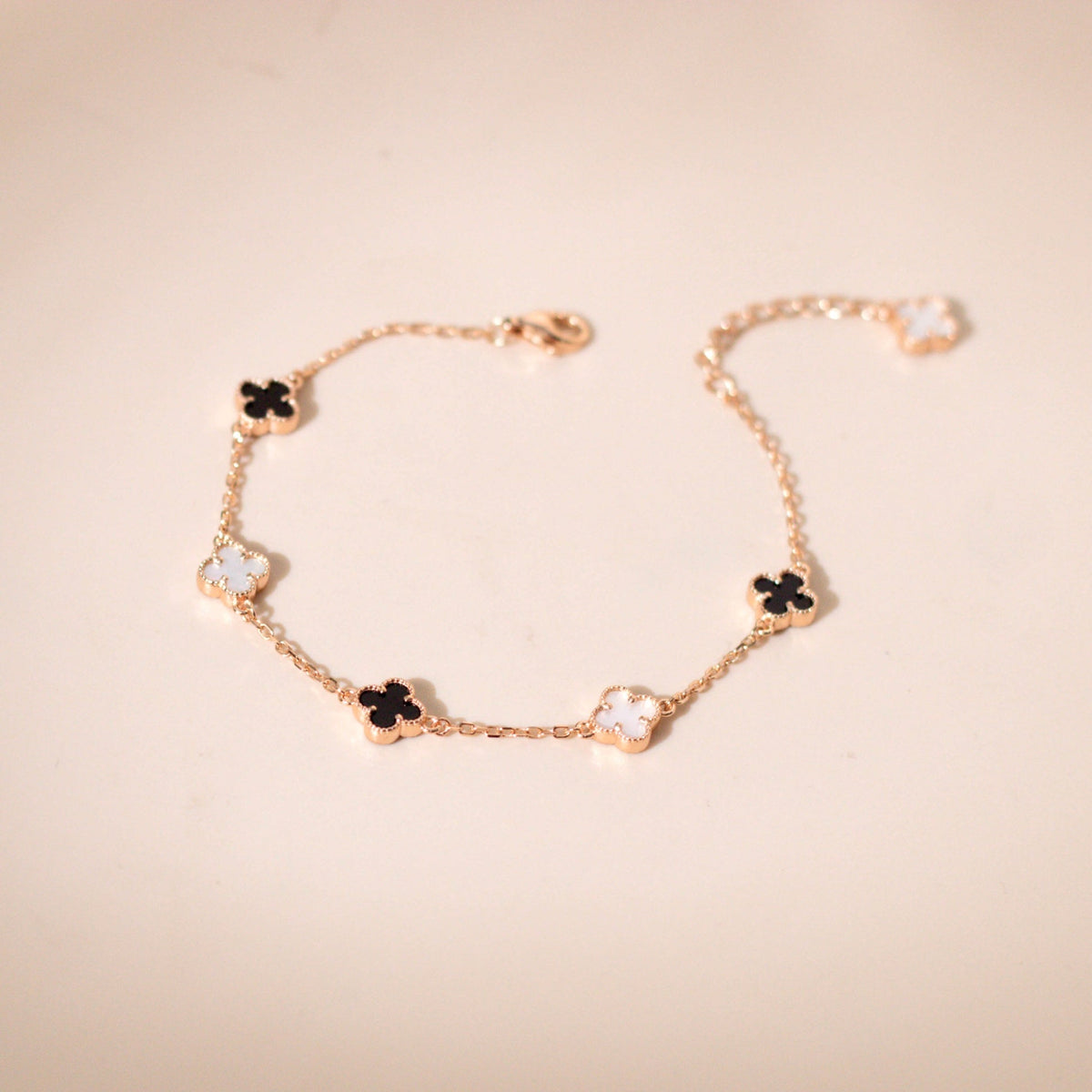 ELOREVA 18K Rose Gold & Platinum Plated Clover Bracelet – 925 Sterling Silver