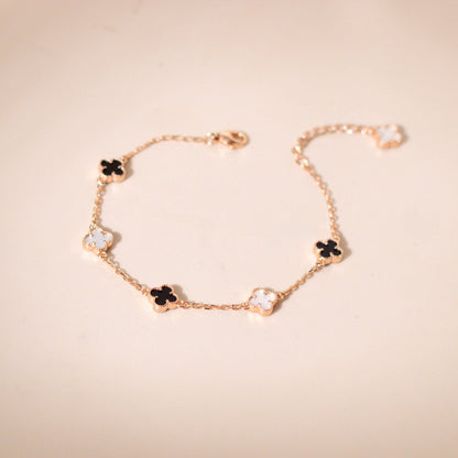 ELOREVA 18K Rose Gold & Platinum Plated Clover Bracelet – 925 Sterling Silver