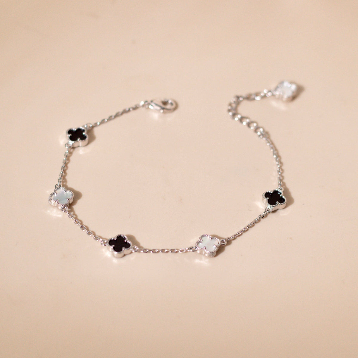 ELOREVA 18K Rose Gold & Platinum Plated Clover Bracelet – 925 Sterling Silver