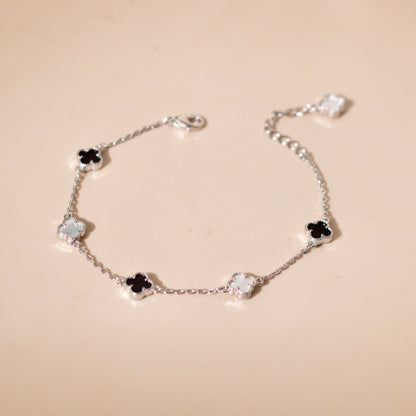 ELOREVA 18K Rose Gold & Platinum Plated Clover Bracelet – 925 Sterling Silver