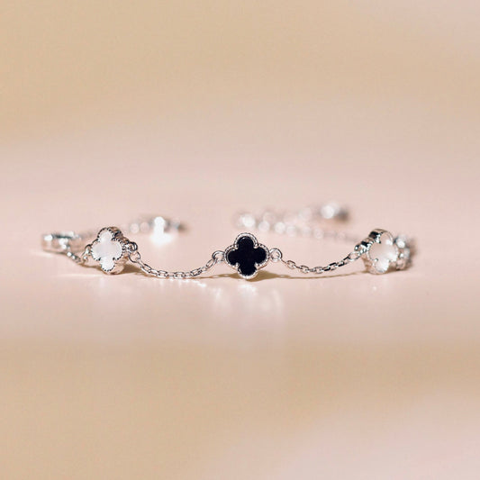 ELOREVA 18K Rose Gold & Platinum Plated Clover Bracelet – 925 Sterling Silver