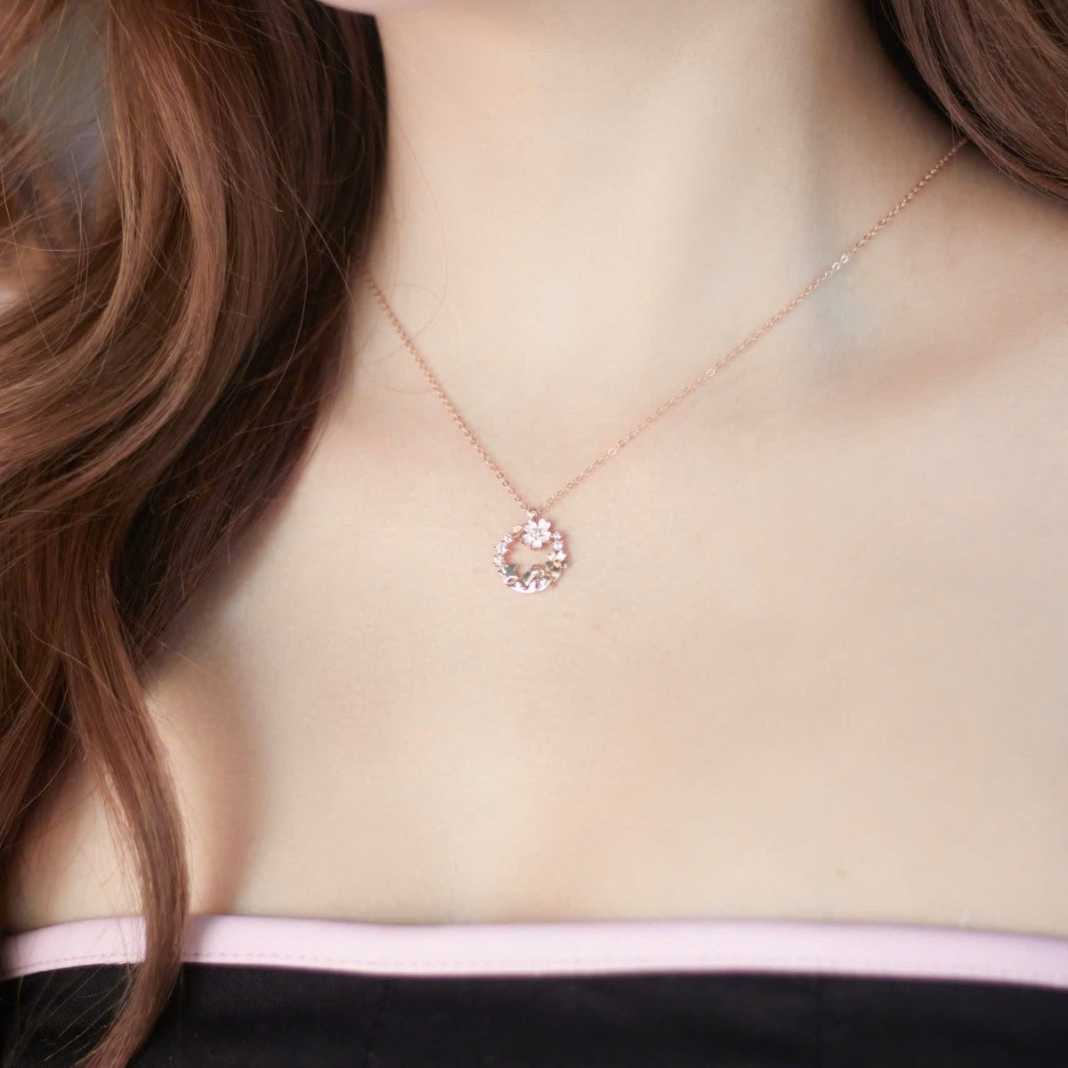 ELOREVA Cherry Bloom Necklace – 18K Rose Gold Plated 925 Sterling Silver