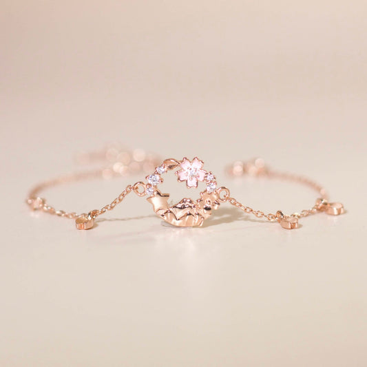 ELOREVA Cherry Bloom Bracelet – Rose Gold & Platinum Plated 925 Sterling Silver