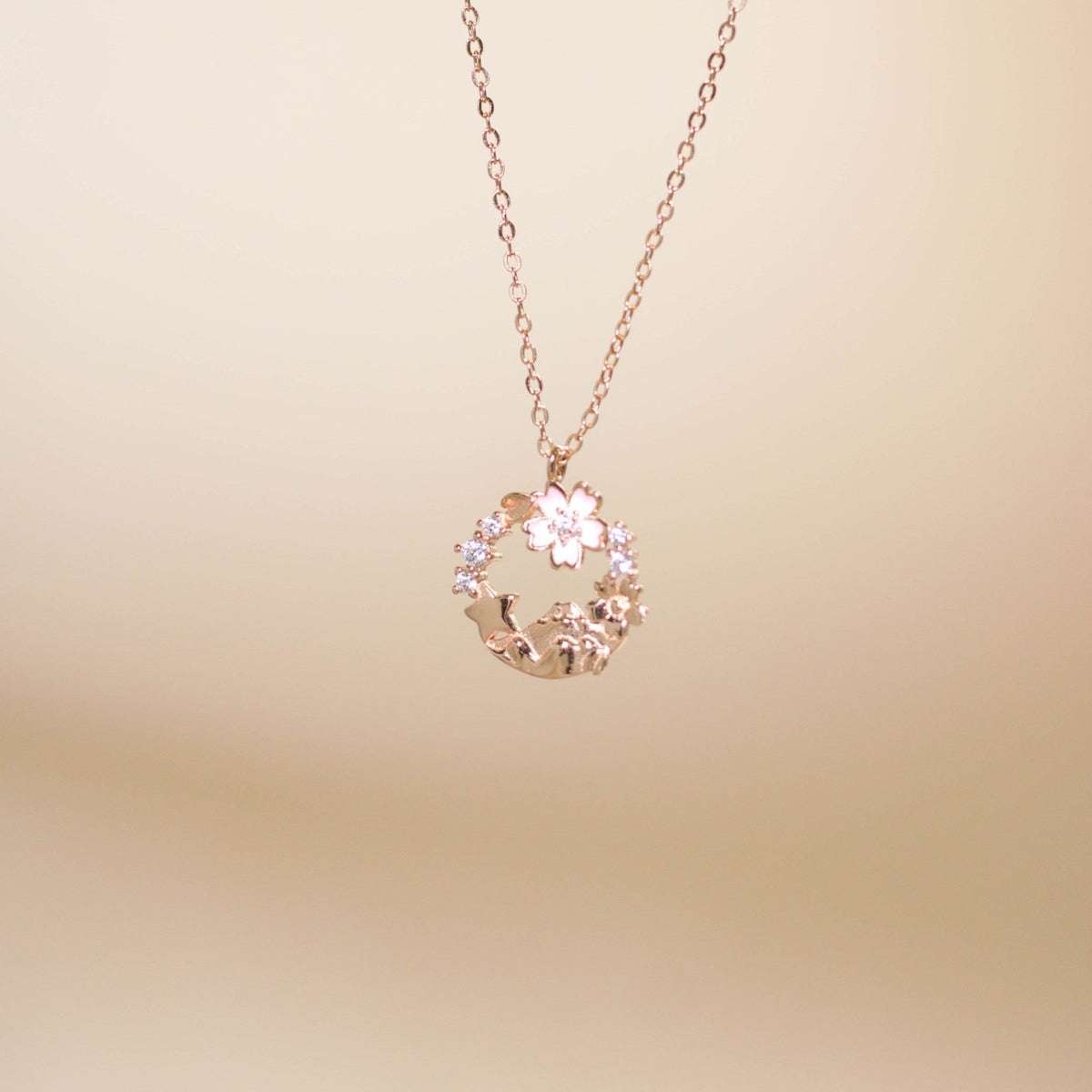ELOREVA Cherry Bloom Necklace – 18K Rose Gold Plated 925 Sterling Silver