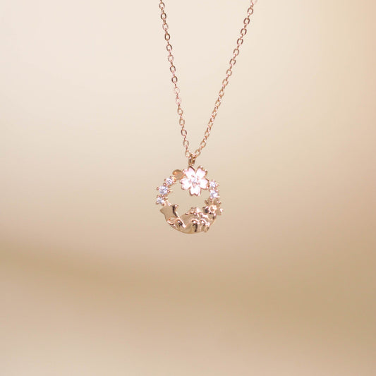 ELOREVA Cherry Bloom Necklace – 18K Rose Gold Plated 925 Sterling Silver
