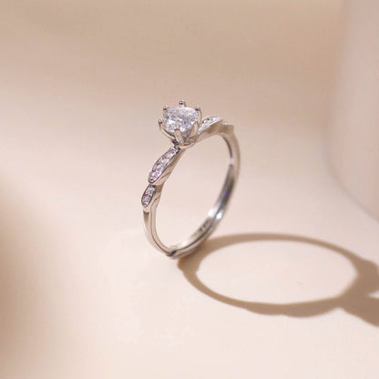 ELOREVA 5mm Moissanite Ring GRA ELVDA127 – Platinum Plated 925 Sterling Silver (Adjustable)
