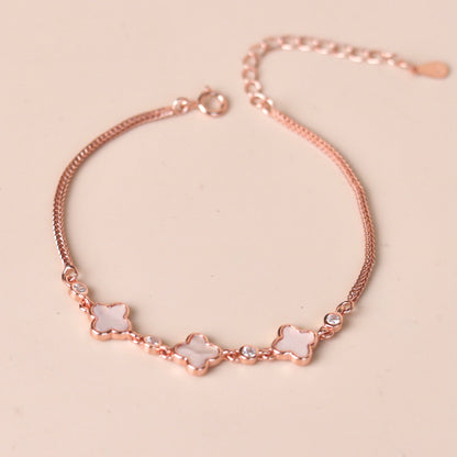 ELOREVA 18K Rose Gold Plated Clover Bracelet – Fancy Design in 925 Sterling Silver