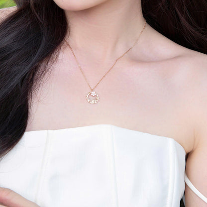 ELOREVA Cherry Bloom Necklace – 18K Rose Gold Plated 925 Sterling Silver