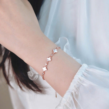 ELOREVA 18K Rose Gold Plated Clover Bracelet – Fancy Design in 925 Sterling Silver