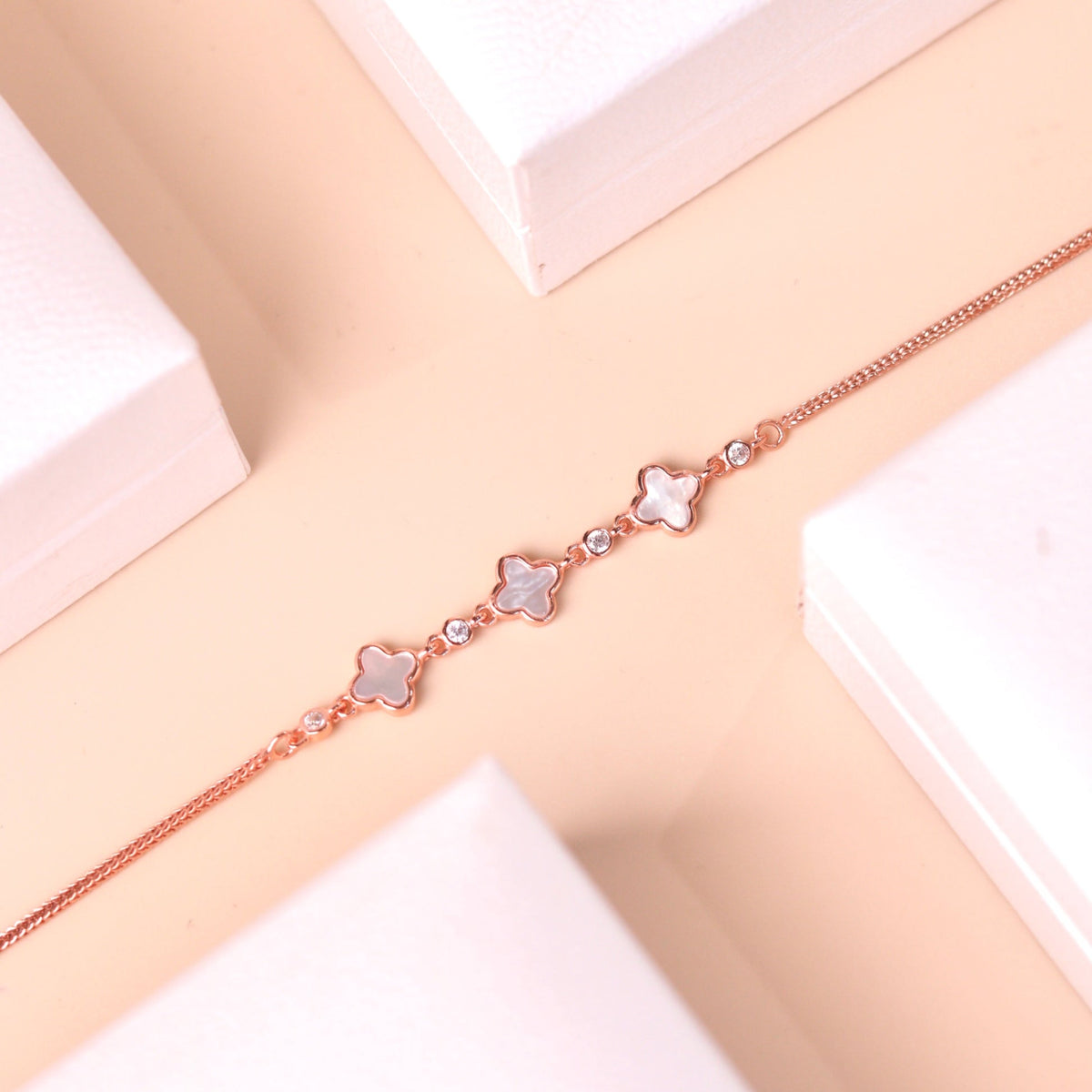 ELOREVA 18K Rose Gold Plated Clover Bracelet – Fancy Design in 925 Sterling Silver