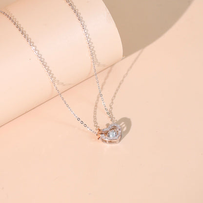 ELOREVA Rumi Dancing Heart Necklace – Platinum Plated 925 Sterling Silver