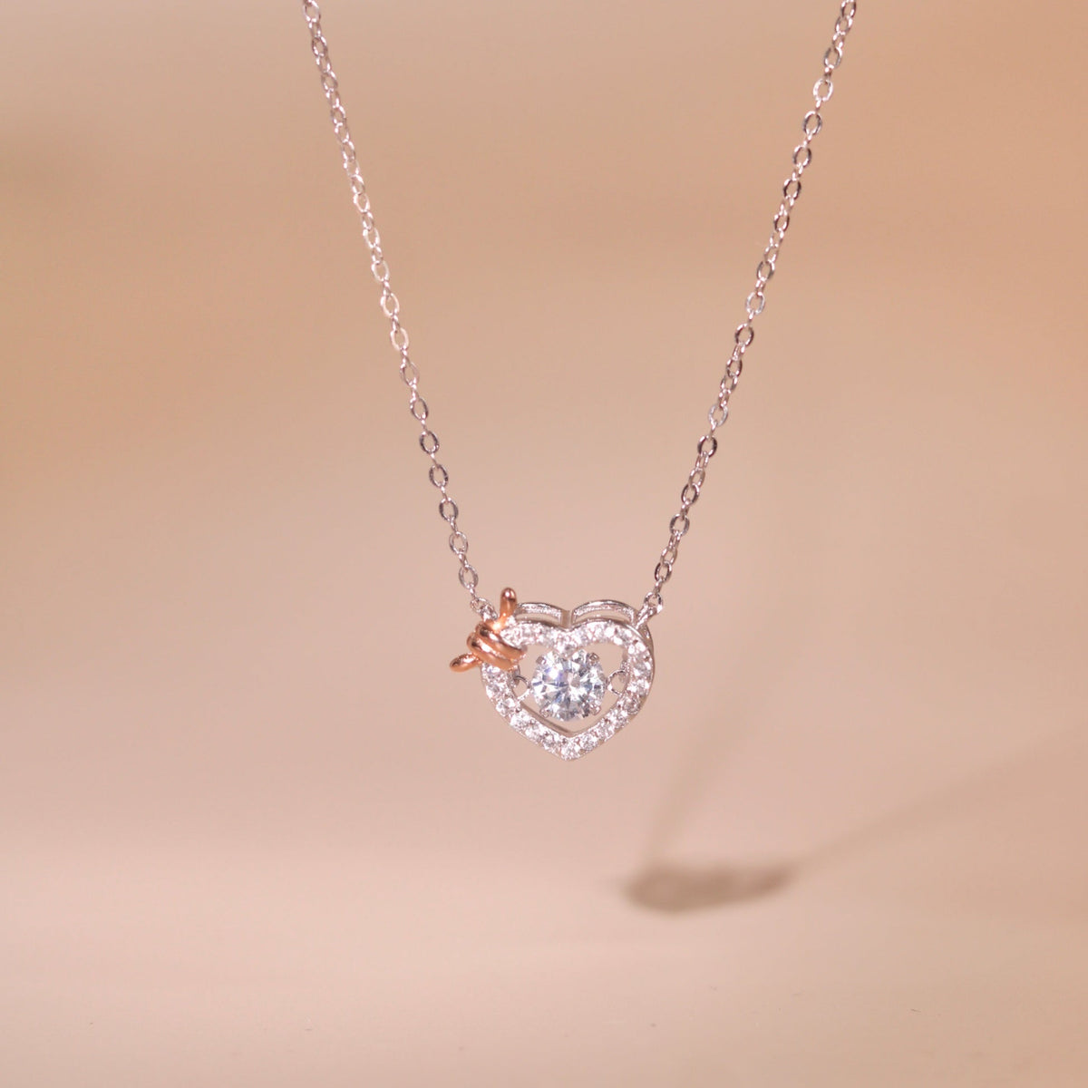 ELOREVA Rumi Dancing Heart Necklace – Platinum Plated 925 Sterling Silver