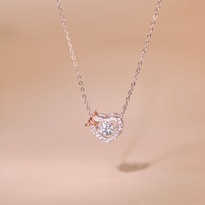 ELOREVA Rumi Dancing Heart Necklace – Platinum Plated 925 Sterling Silver