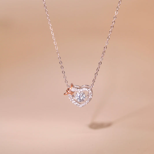 ELOREVA Rumi Dancing Heart Necklace – Platinum Plated 925 Sterling Silver
