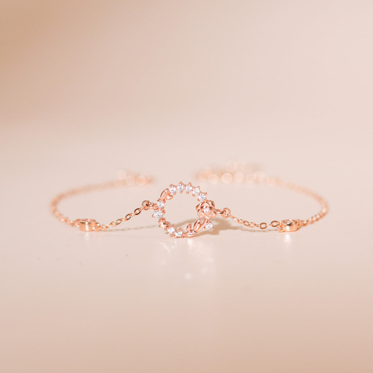 ELOREVA Rose Flower Rose Gold Bracelet – 18K Gold Plated 925 Sterling Silver