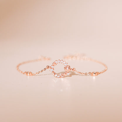 ELOREVA Rose Flower Rose Gold Bracelet – 18K Gold Plated 925 Sterling Silver