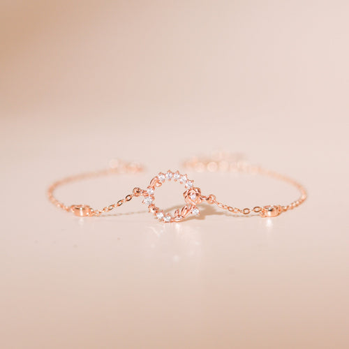 ELOREVA Rose Flower Rose Gold Bracelet – 18K Gold Plated 925 Sterling Silver