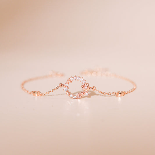 ELOREVA Rose Flower Rose Gold Bracelet – 18K Gold Plated 925 Sterling Silver