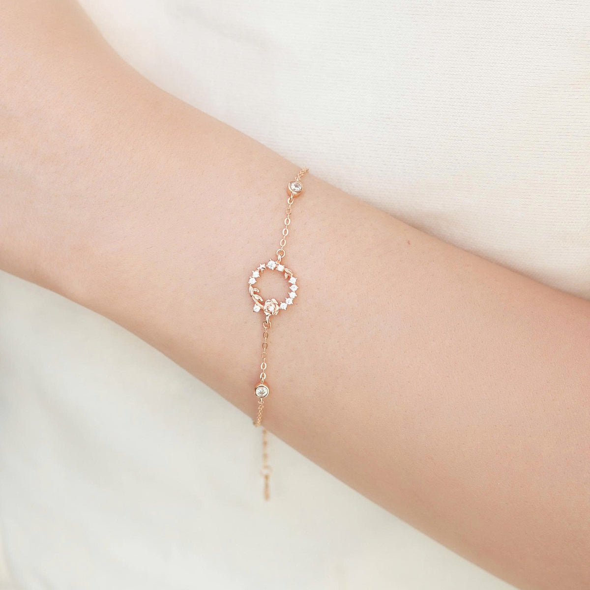ELOREVA Rose Flower Rose Gold Bracelet – 18K Gold Plated 925 Sterling Silver